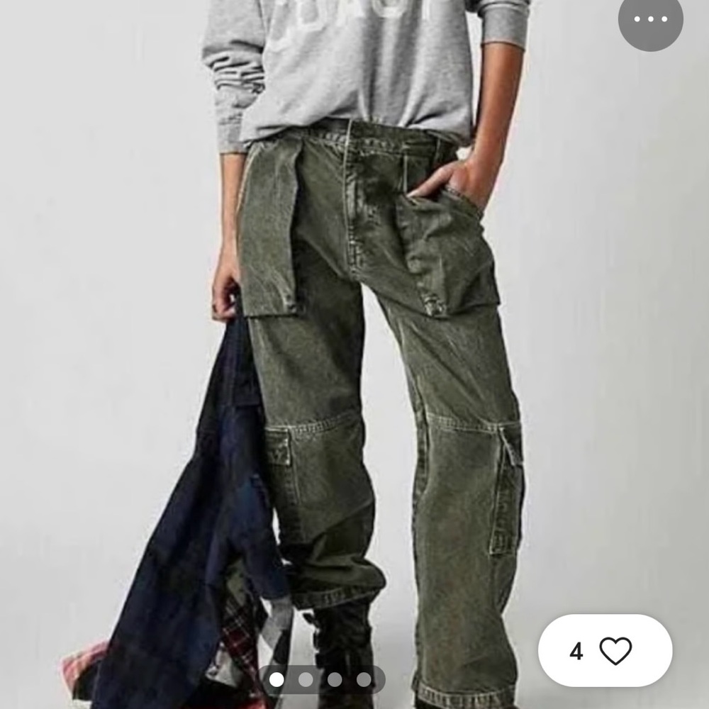 We The Free Olive Green Cargo Wide-Leg Jeans